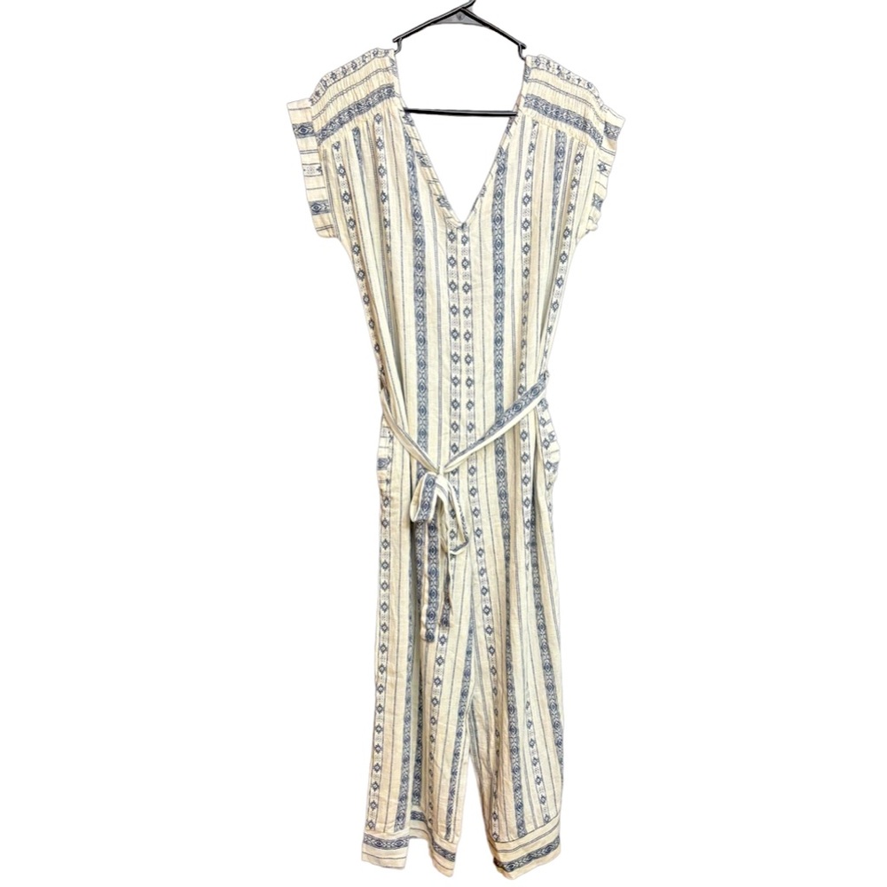 Monteau Wide Leg Cream & Navy Jumpsuit Size Large